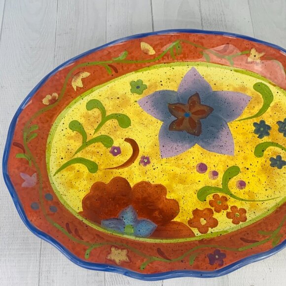 Certified International Sue Zipkin SPICEWOOD Floral Large Oval Serving Platter - Picture 3 of 9